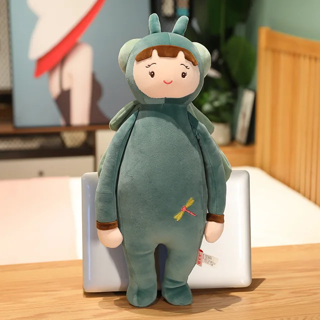 50/65cm Cute Elf with Wings Pillow Stuffed Plush Doll Soft Toy Birthday Gift for Girl Kids Bed Long Pillow Cushion Bee Dragonfly