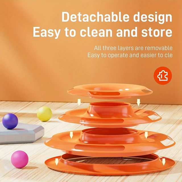 3 Layer Interactive Cat Toy Tower with Colorful Balls Mental Physical Exerciser, Fun Puzzle Game for Active Cats 5