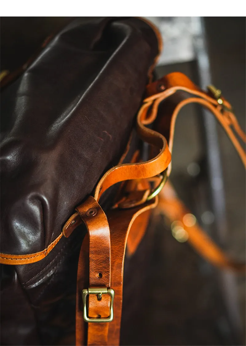 Vintage top quality genuine leather men large capacity backpack outdoor travel designer luxury real cowhide multi-pocket bagpack