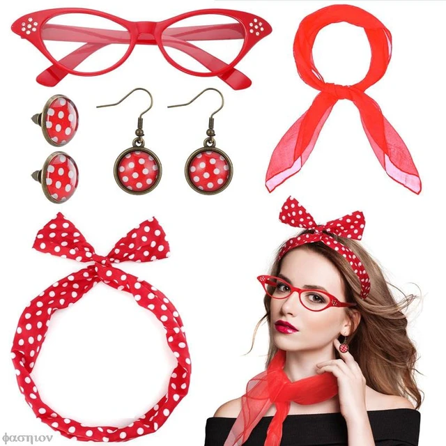 Ensemble d'accessoires de Costume pour femmes, écharpe de graisse des années  1950, bandeau, lunettes, boucles d'oreilles, Bandana décoratif des années 50  et 80 - AliExpress