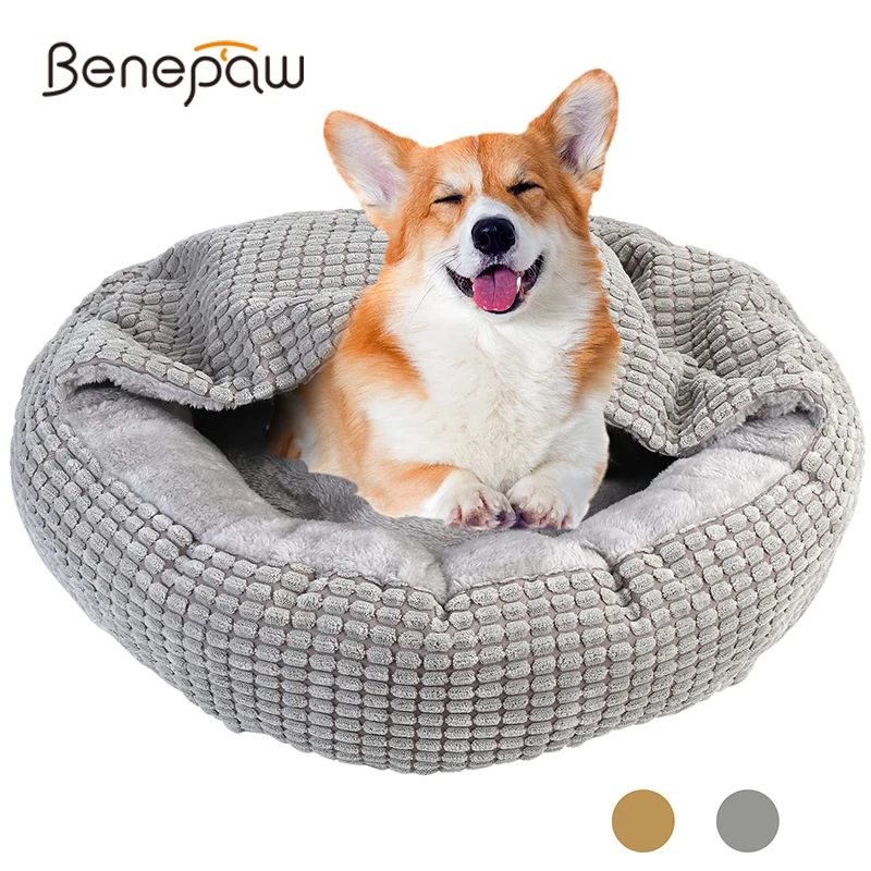 Benepaw Cozy Dog Bed Hooded Fluffy Ortopedico Round Donut Pet Cuddler Ansia Calmante Letto Lavabile Morbido Antiscivolo Puppy Cat Cave