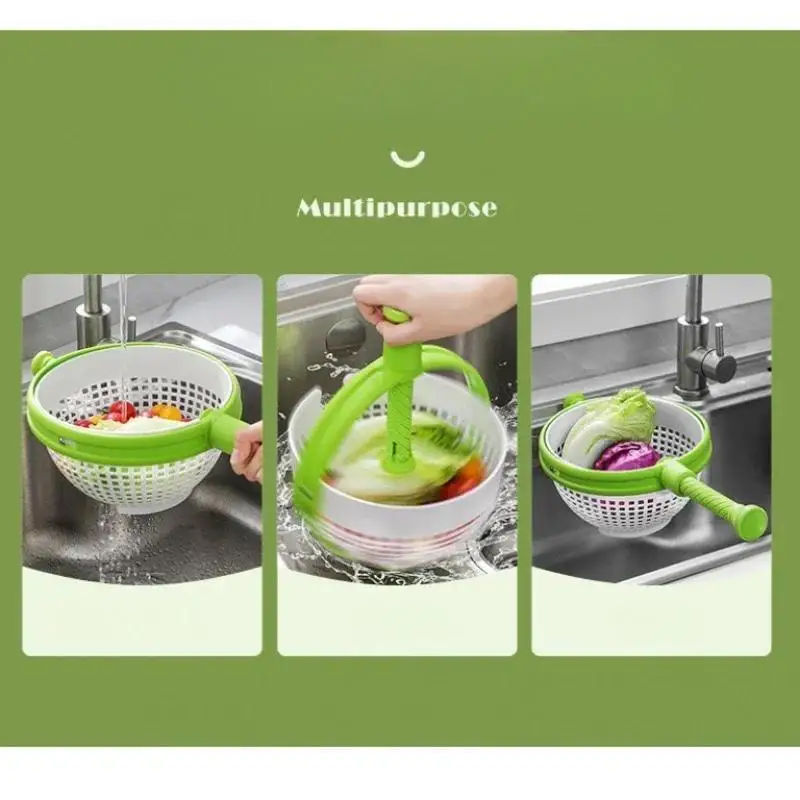 New 1 Pcs Vegetable Fruit Cleaning Rotating Drainage Basket Dehydration Water Throwing Household Kitchen Portable Drain Baskets