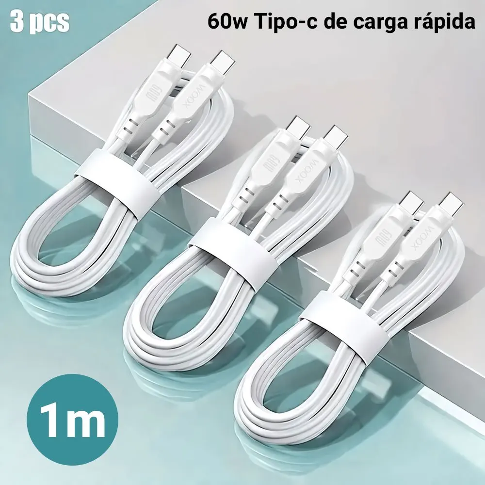 Juego de 3 Cables USB C de 60W 3A con Divisor en Y, Longitud de 1M/2M/3M, Cable de Carga de Nailon Resistente para Transferencia Rápida de Datos