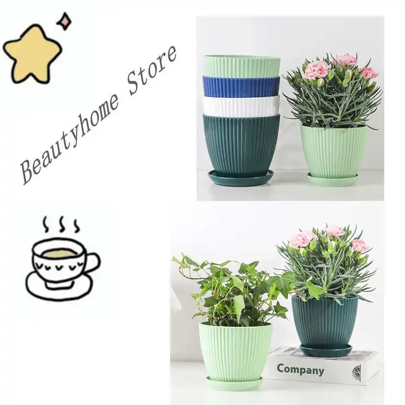 Indoor Decorative Round Planter with Tray - Perfect for Succulents and Home Decor