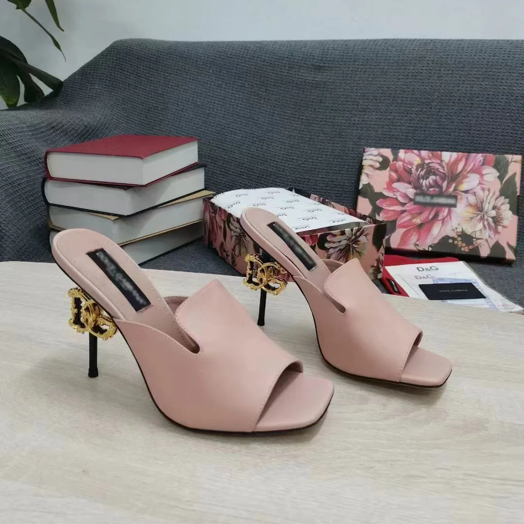 

Strange Sandals Peep Toe Size 38 Fashion Women Gold Genuine Leather Famous Designer Unique 100mm Pink Heels