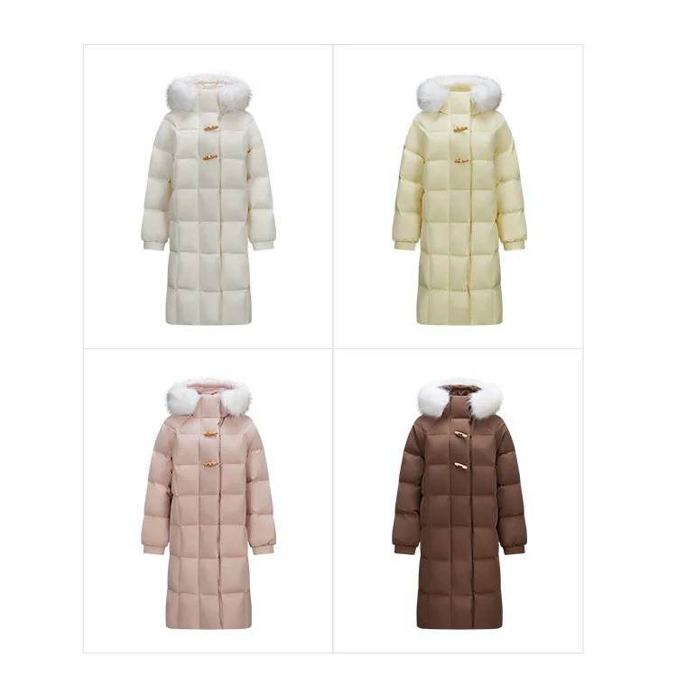 Down Jacket Women Long Length Three-Proof Windproof Loose Winter New Warm Fur Collar Hooded Coat Down Jacket
