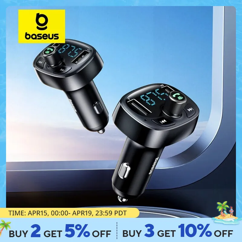 Baseus FM Transmitter Car Hands-free Bluetooth MP3 Modulator Player Dual USB 3.4A Car Charger Audio for Mobile Phone Charger