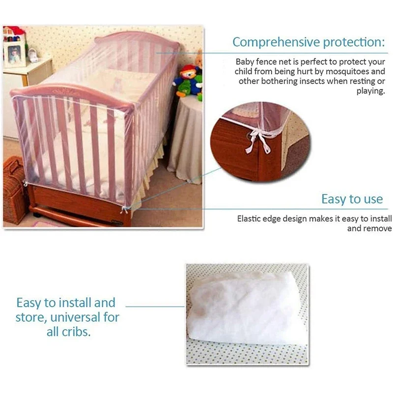 Crib Mosquito Net Summer Baby Bed Anti-mosquito White Mesh Cover Four Seasons Universal Foldable Breathable Crib Net 135*60*90CM 5