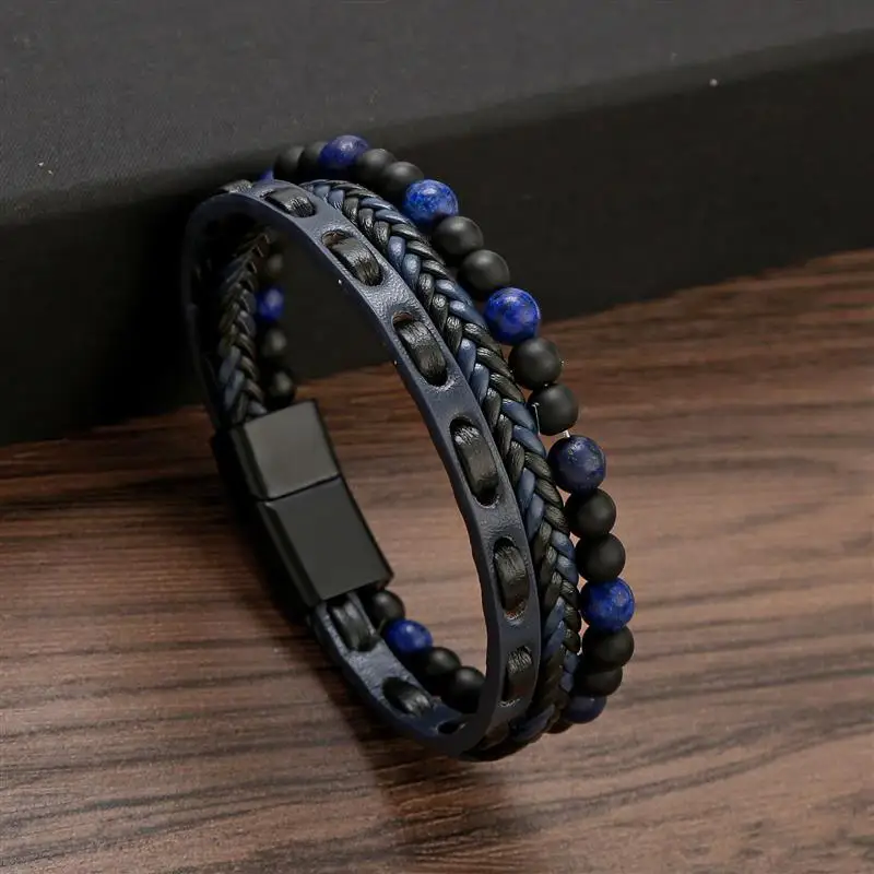 

Новый кожаный браслет высокого качества, мужской классический модный многослойный тигровый глаз, браслет с бусинами для Мужчин, Ювелирные изделия, подарок, оптовая продажа