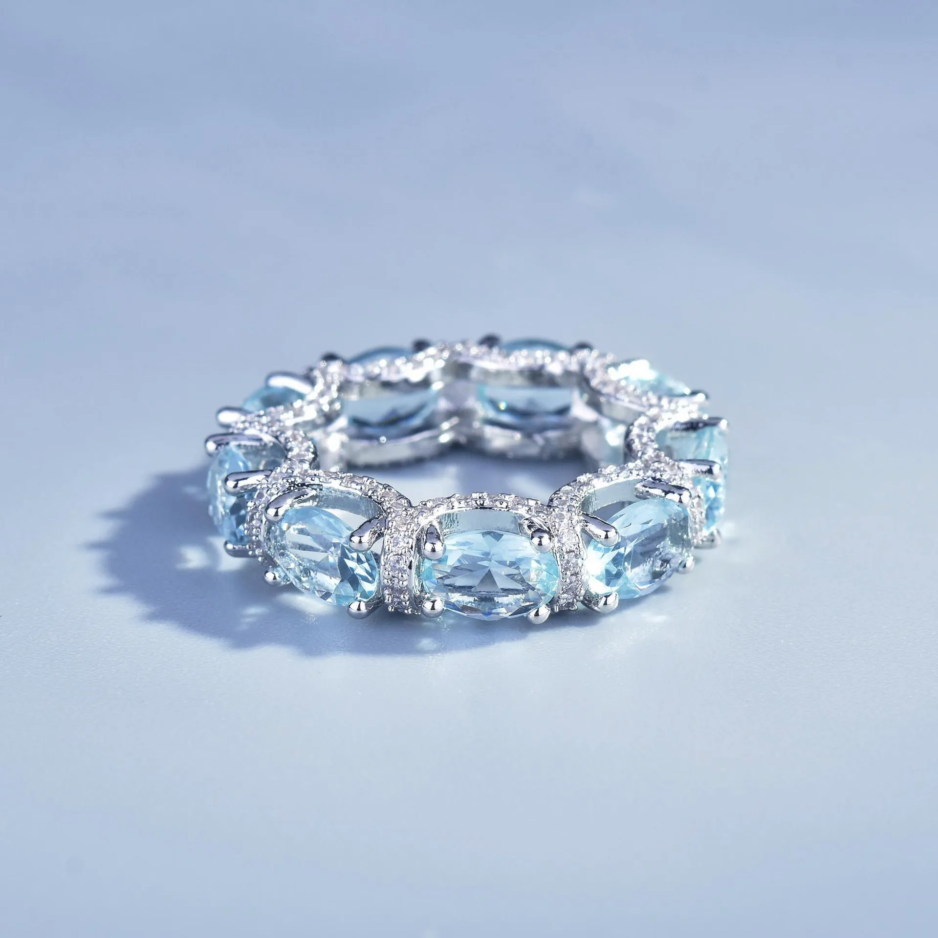 Fashion Jewelry Set for Women Round Aquamarine Bracelet Ring Sets Zircon Bridal Decoration Accessory Banquet Luxury Chain Gifts - 3