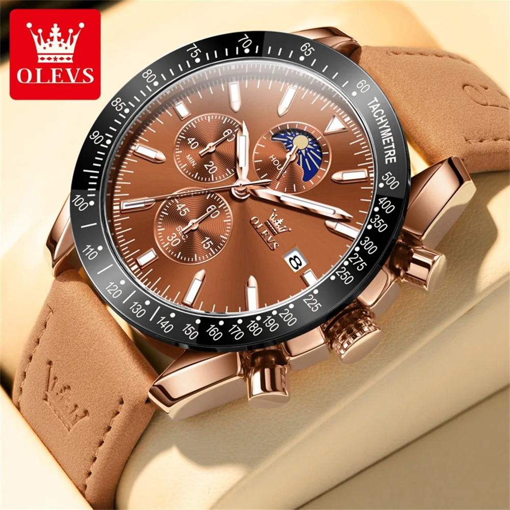 OLEVS Luminous Military Watch For Men Sport Fashion Waterproof Leather Quartz Wristwatches Luxury Brand Date Mens Watches