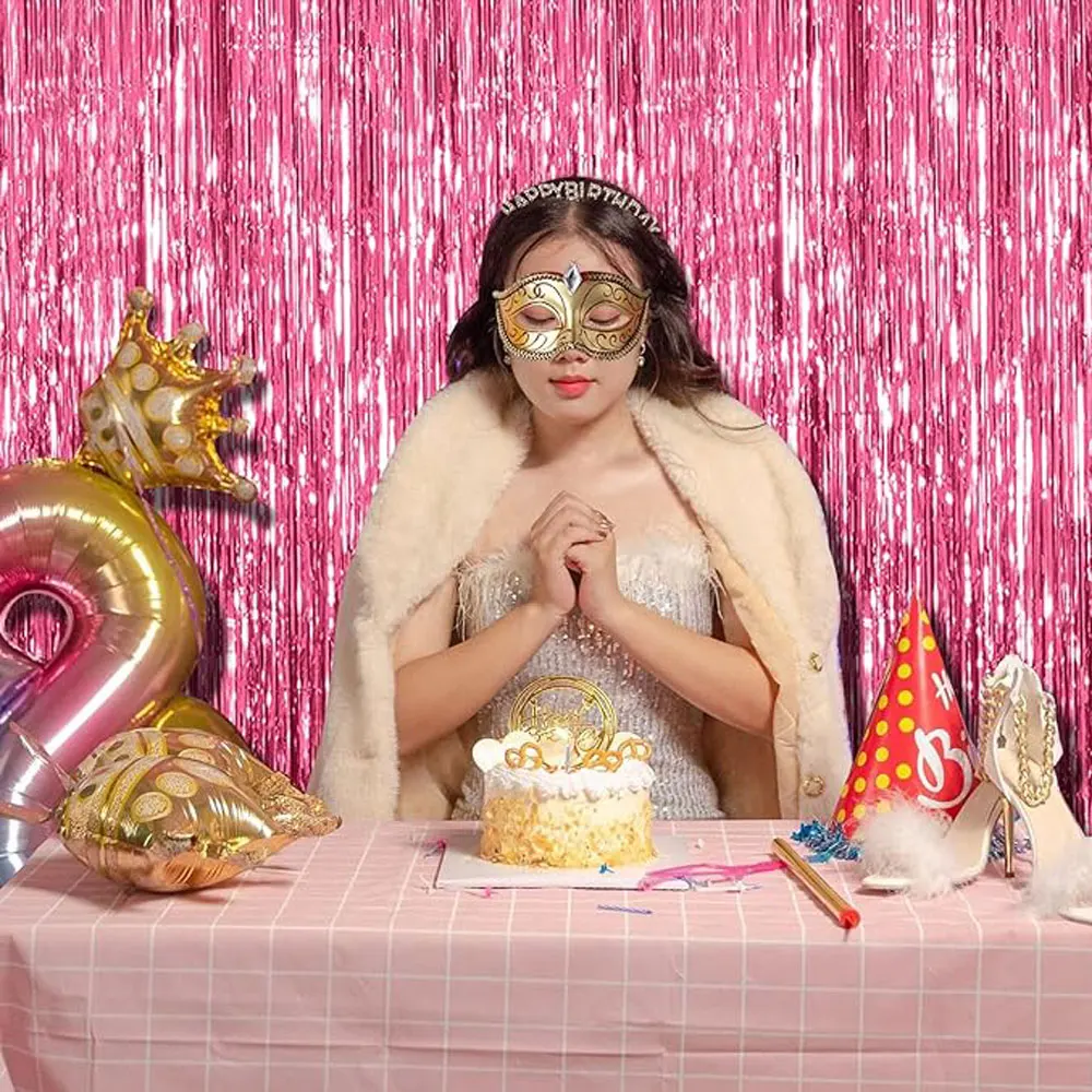 Birthday Party Supplies Birthday Background Supplies Birthday Backdrop Decoration Photography Backdrops 2 M Party Backdrop Curtains Glitter Pink Tinsel Fringe Foil Curtain Birthday Wedding Party Decoration Adult Anniversary Decor