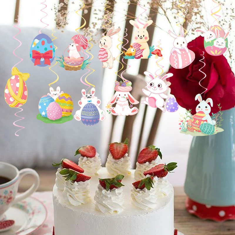 12 Pz/Set Happy Easter Theme Party Rabbit Easter Egg Soffitto Hanging Spirale Swirls Festa Di Compleanno Forniture Per Decorazioni Fai Da Te