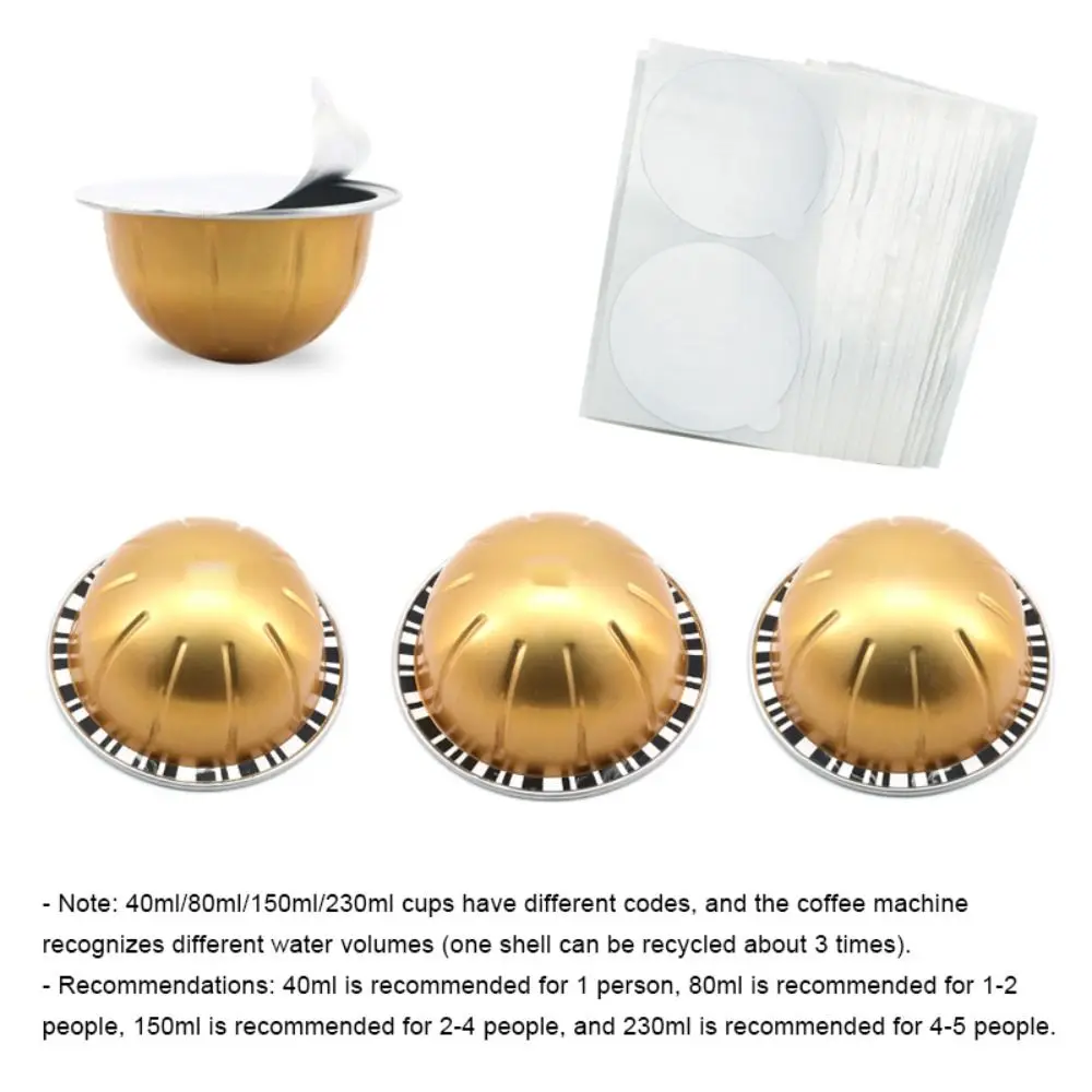 4Pcs Portable Coffee Capsule Shell Refillable Reusable Sealed Tin Foil Cup For Vertuo Next 40/80/150/230ml Coffee Capsule Pod