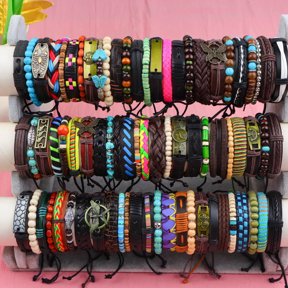 50Pcs/Lot Wholesale Vintage Handmade Leather Cuff Bracelets for