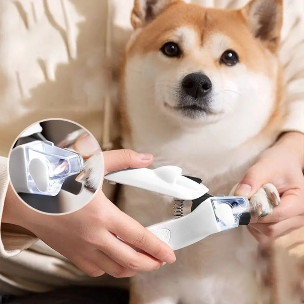 With LED Pet Nail Clipper Splash Guard High Hardness Dog Toenail Trimmer Labor-saving Spring Design Pet Nail Trimmer