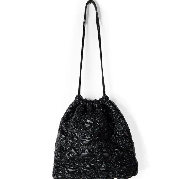 

New Pleated PU High-end Texture Handbag Women's Niche Personalized All-match Rhombic Single Shoulder Bucket Bag
