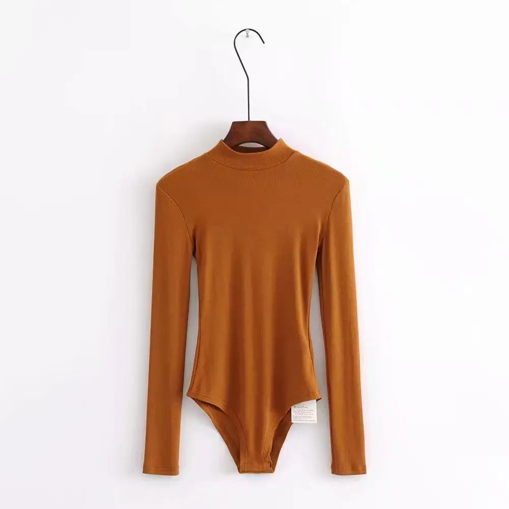 Spot new role-playing women's jumpsuit half high collar long sleeved solid color plush top jumpsuit wool warm bottom shirt winte