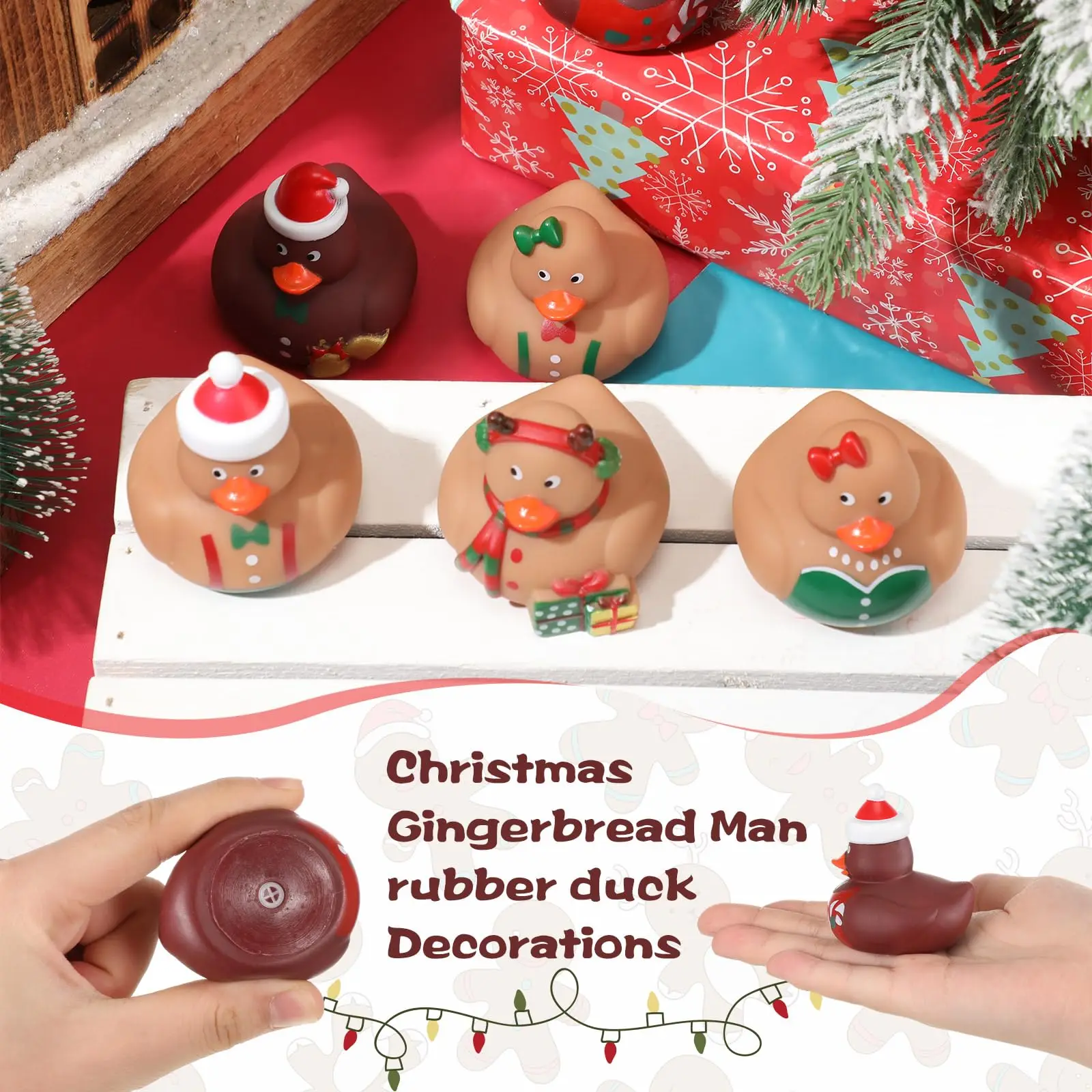 Christmas Gingerbread Man Rubber Duckies Toys Gingerbread Man Theme Party Decor Small Funny Bath Rubber Ducks for Xmas Winter Ho 4