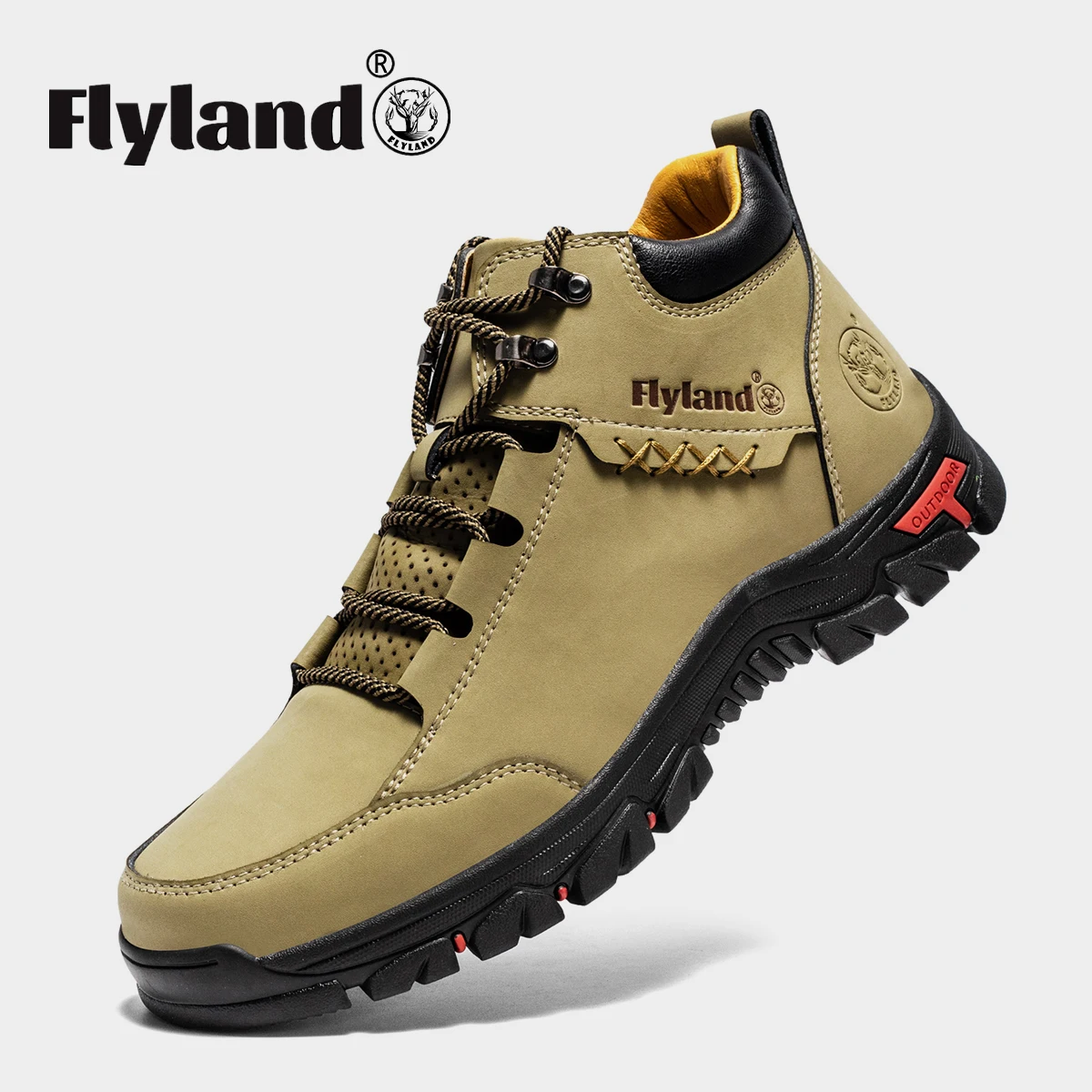 FLYLAND Men's Fashion Vintage Hand Stitching Soft Business Casual Leather Ankle Boots Handmade Shoes