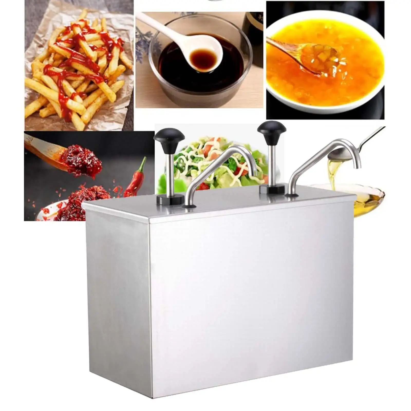Sauce Pump Dispenser Stainless Steel Hand Tool Bucket Condiment Pump Dispenser for BBQ Sauce Seasoning Ketchup Party Hotel