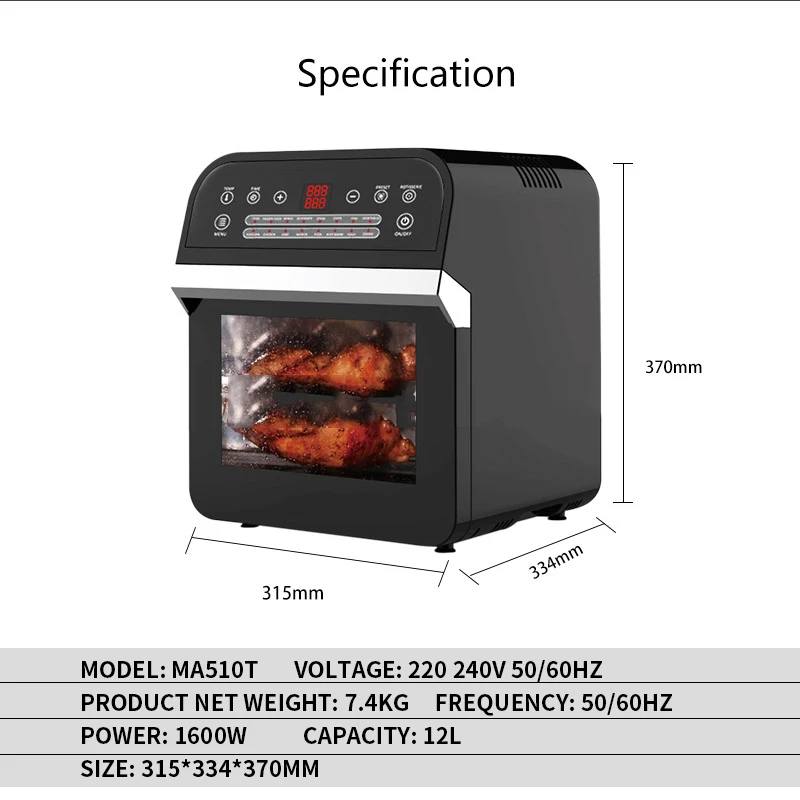 Household Electric Oven 12L Large Capacity Multi-function Air Fryer with LED Digital Touchscreen Special Oven for Kitchen 1600W
