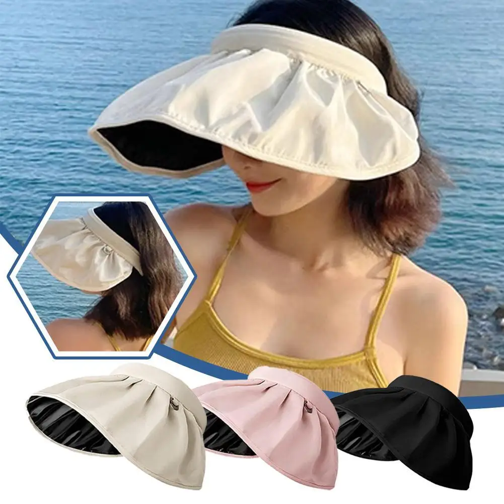 

Summer Sun Hat Women Wide Brim Foldable Hats Women Outdoor Beach Soft UV Protection Caps Dual Use Sunshade Hair Hoop