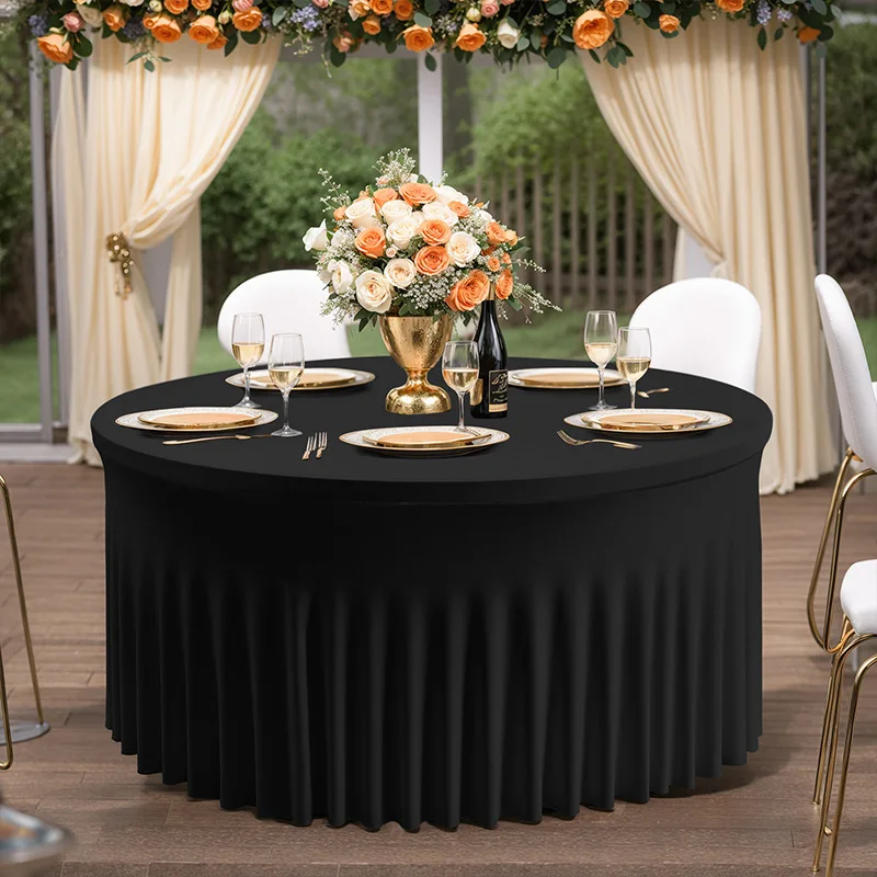 White Polyester Elastic Tablecloth Cover Wedding Banquet Round Spandex Table Skirt Conference Office Tablecloth Party Decoration