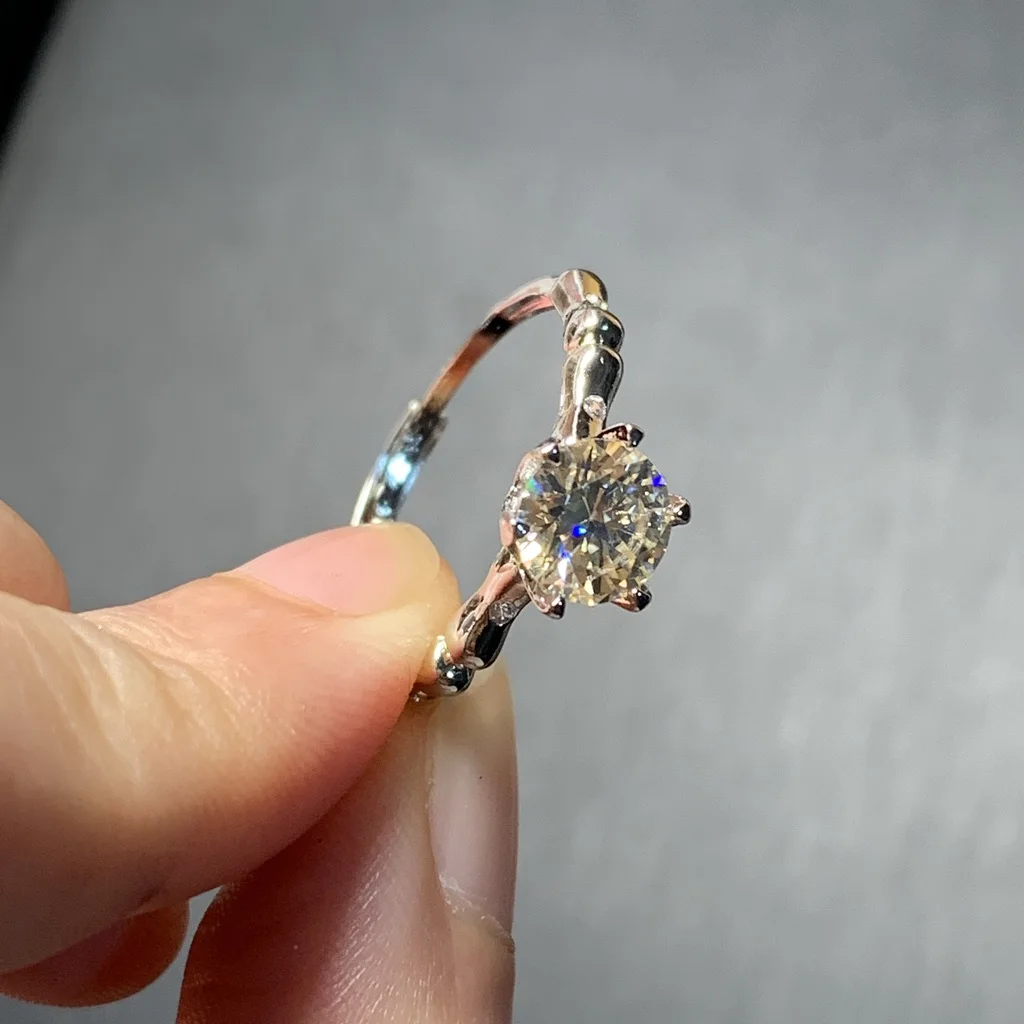 6MM Moissanite Diamond Ring Adjustable Female Ring Jewelry for Women Gift Wholesale High Quality Vintage Fine