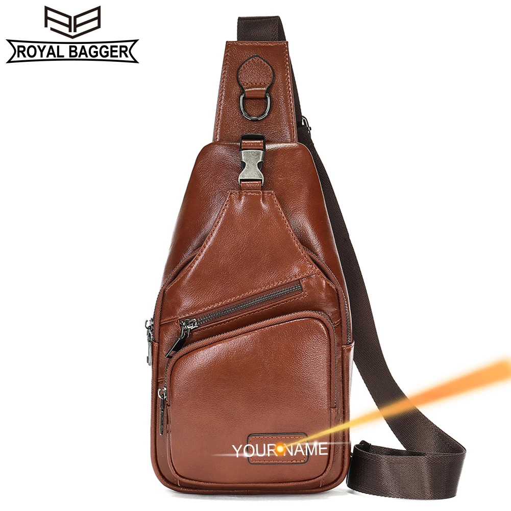 

Royal Bagger Chest Bags for Men Genuine Cow Leather Portable Shoulder Crossbody Bag Fashion Casual 9125