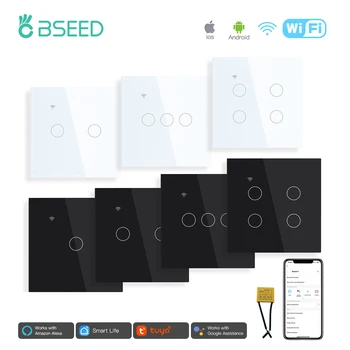 BSEED Wifi Touch Light Switches 1/2/3/4Gang Smart Wall Switch Tuya Smart Life Alexa Voice Control With Capacitor