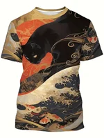 T-shirt pour homme noir à imprimé poing rouge jaune vert col rond manches courtes décontracté streetwear respirant 4