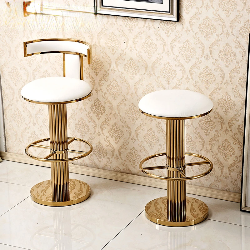 

de barra de altura de mostrador con respaldo, silla de isla Barstools moderna con acero inoxidable pulido y dorado cojín cómodo