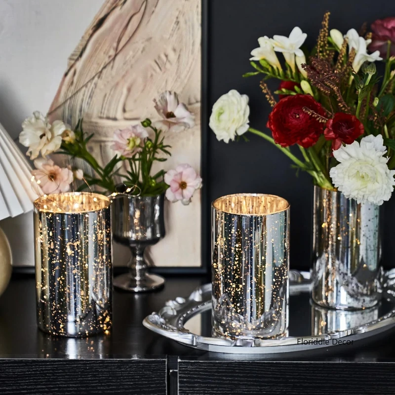 6PCs Gold Cylinder Vases Decorative Hurricane Candle Holder Wedding Table Centerpiece 6inch Vase Nordic Home Decor Gift 6