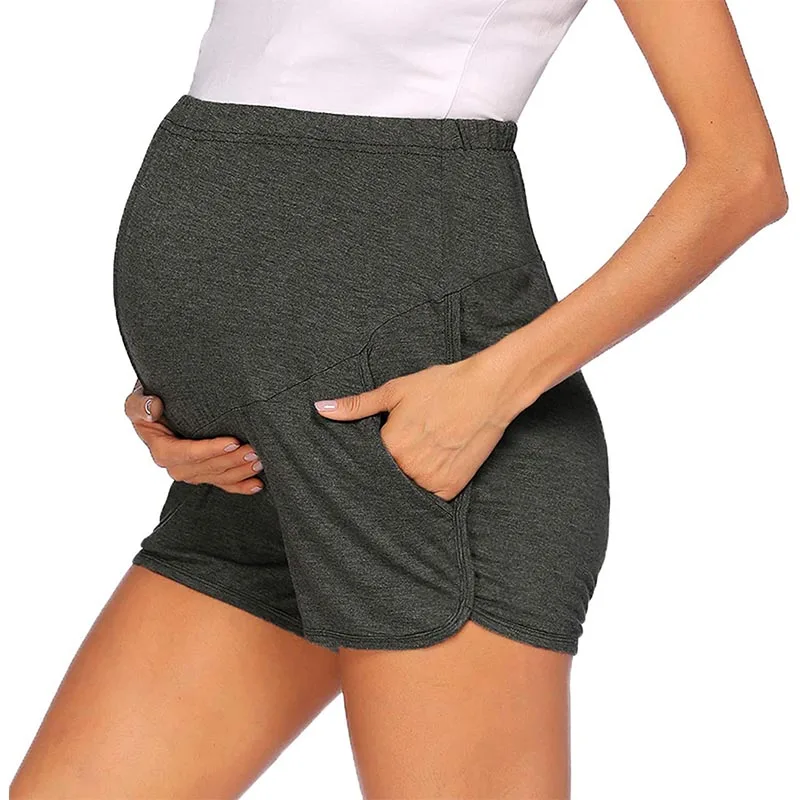 

Summer Maternity Shorts Patchwork Threaded Casual Sports Pants Pregnant Woman High Waist Support Abdomen Quick-drying Sweatpants