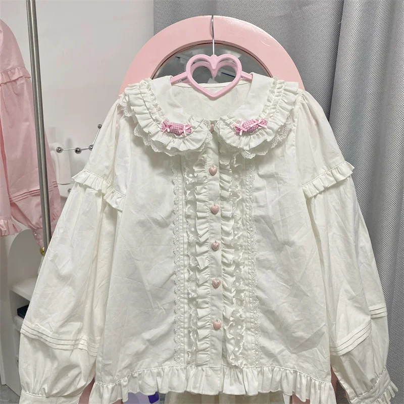 Lolita Shirt White Sweet Women Preppy Style Blouses Cute Peter Pan