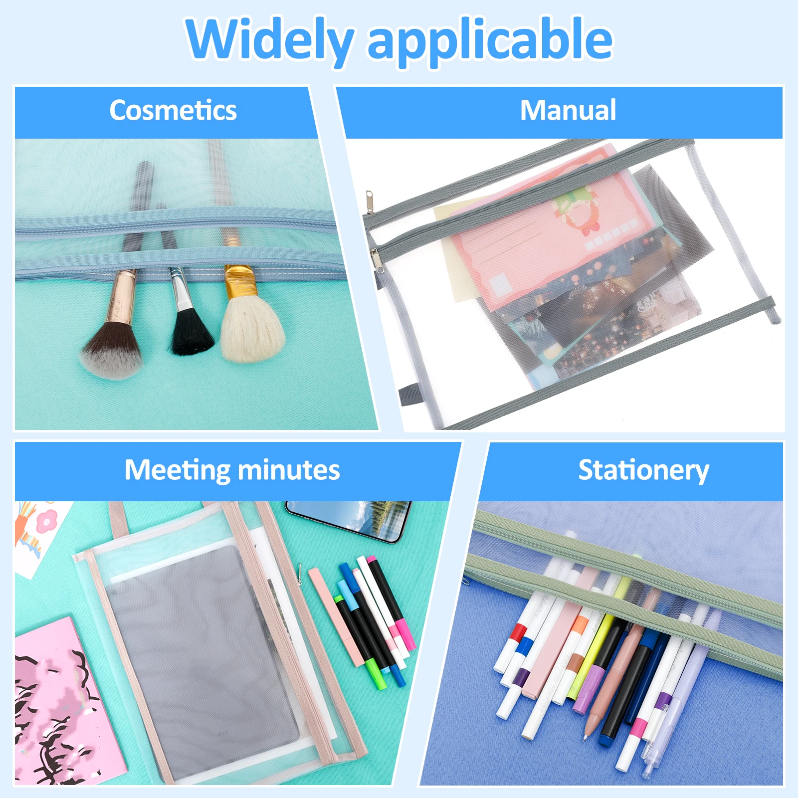 Mesh Zipper Folder File Pouch A4 Paper Storage Bag
