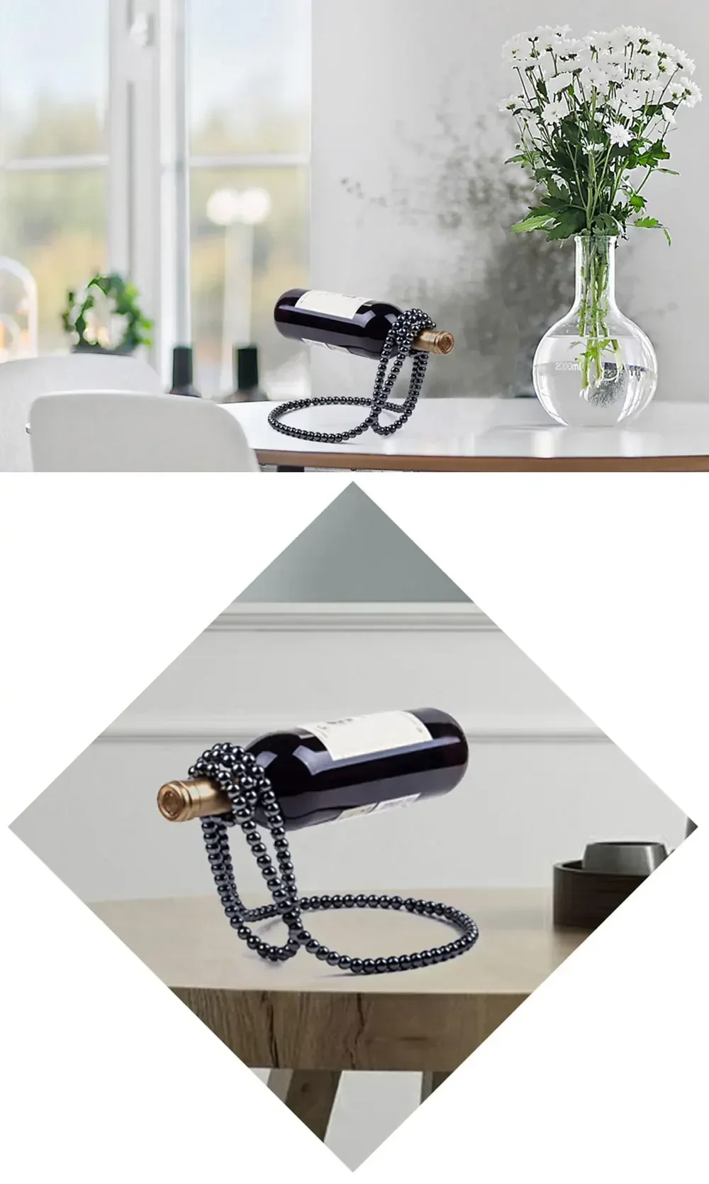Creative Pearl Necklace Wine Rack Luxury Magic Metal Resin Hanging Suspension Wine Bottle Holder Home Bar Desktop Decoration New 5