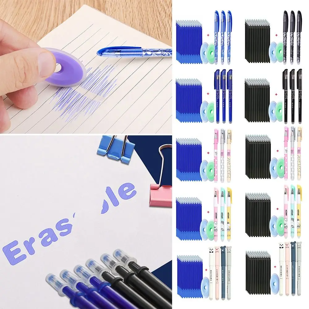 

55Pcs/Set Creative Erasable Gel Pen 0.5mm Black Blue Ink Signature Pen Erasable Refill Neutral Pen Stationery Writing Tools