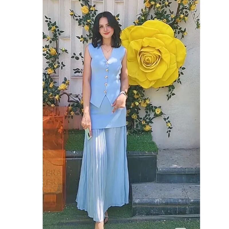 مجموعات الصيف النسائية 2025 جديد أنيق عطلة 2 قطعة مجموعة شيك مطاطا سليم التنانير النسائية مجموعات الشارع موضة الشباب البدلة