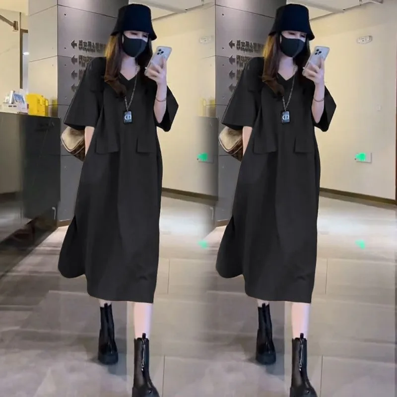Sense of Advanced Dresses Plus-size Women Dress Relaxed Temperament Big Skinny Dress with Belly Cover Maternity Dress Nightgownn