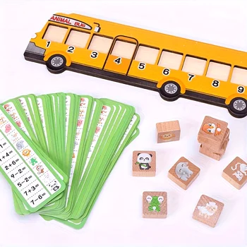 Wooden Animal Bus Puzzle Toy Kids Math Educational Animal Block Number Matching Game Montessori Toddlers Learning Teaching Aids 1