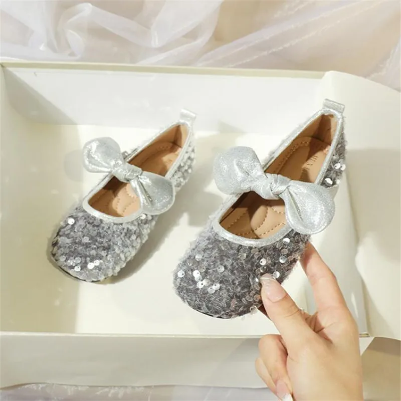 Red Sequins Girls' Princess Shoes Children's soft sole Dance Shoes Kids Flats Single Children's Walk Show Performance