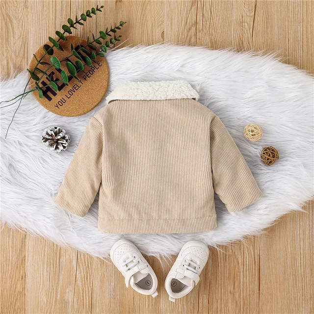 0-3Y Fashion Toddler Boys Girls Autumn Winter Coat Beige Long Sleeve Lapel Button Down Plush Jacket Outerwear Baby Clothes 3