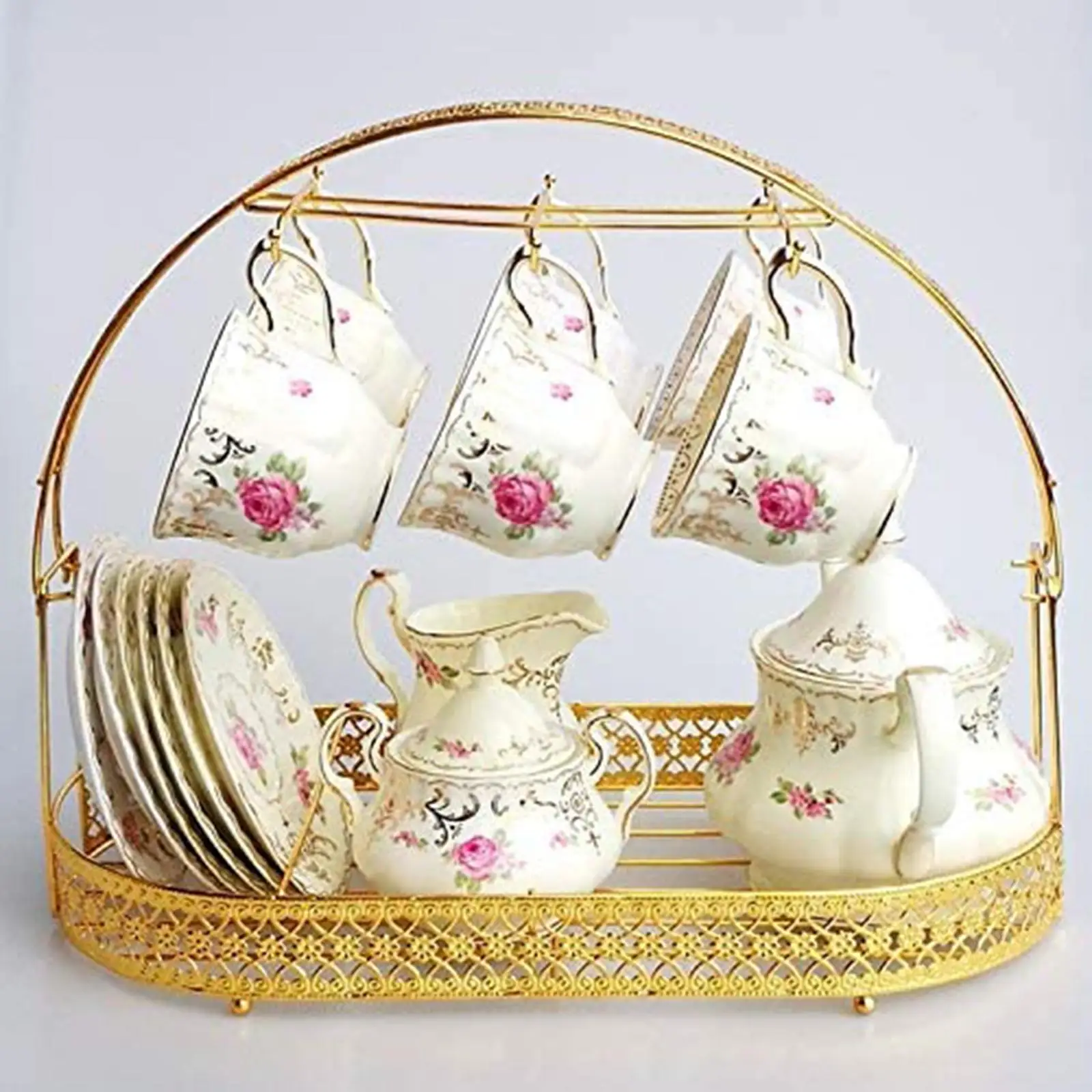 Mug Holder Coffee Rack Coffee Cup Holder Tea Set Stand Dishes Organizer Wrought Iron Mug Drainer Storage Drying Rack