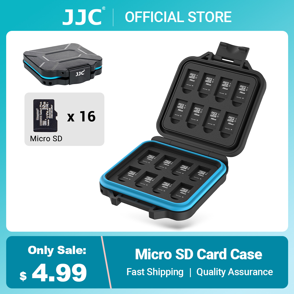  JJC 16 Slots Micro SD Card Case Storage Box Soft Foam MicroSD Card Holder Waterproof Memory Card Organizer for 16 TF Cards 