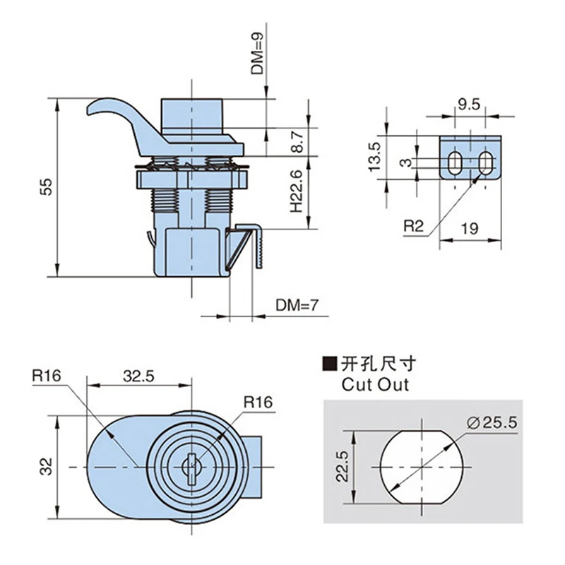 해양 보트 라디오 박스, 도구 상자, 전자 상자, 오토바이 장갑 상자, 잠금 푸시 단추 래치, 1 세트
