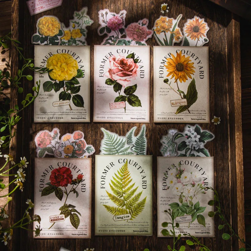 

40Pcs/Pack Vintage Style Flowers And Short Sentences Scrapbooking Stickers DIY Hand Account Aesthetic Notebooks Letters Sealing