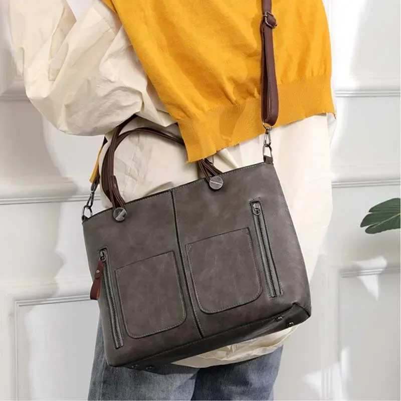 Large Capacity Shoulder Bag Vintage PU Leather Multi-Pocket Tote Bag Adjustable Shoulder Strap Crossbody Bag Women handbags 2026