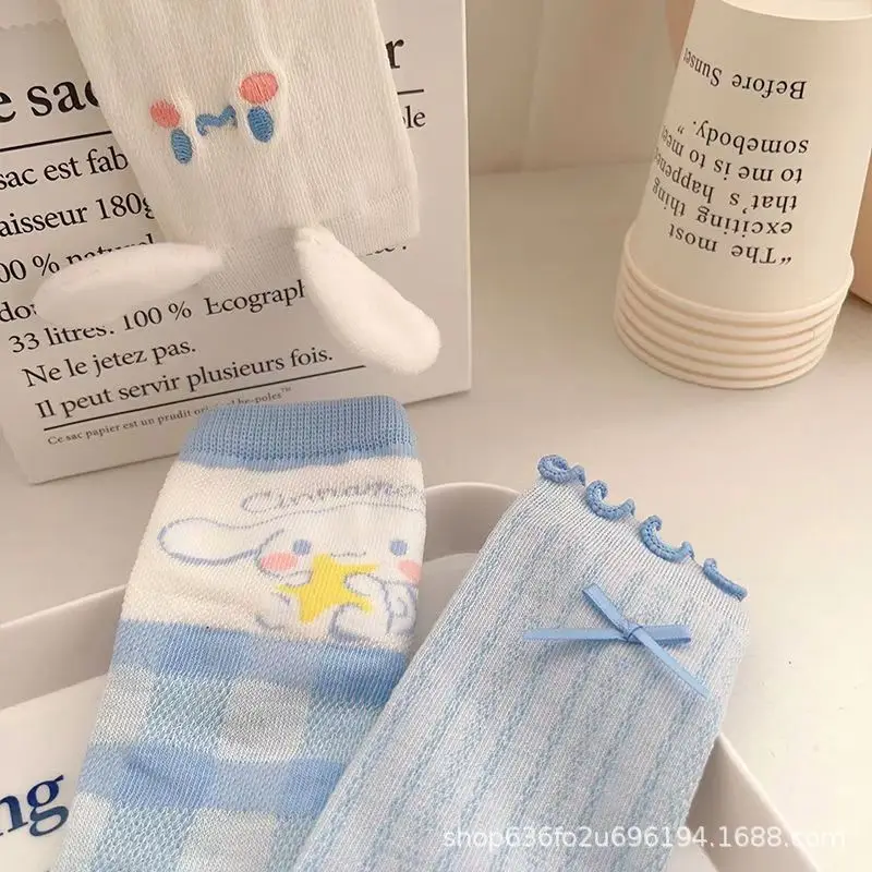 3Pcs Kawaii Anime Sanrio Mid-Tube Socks Cinnamoroll Cute Student Autumn Four Seasons Comfortable Sweat-Absorbing Socks Toys Girl